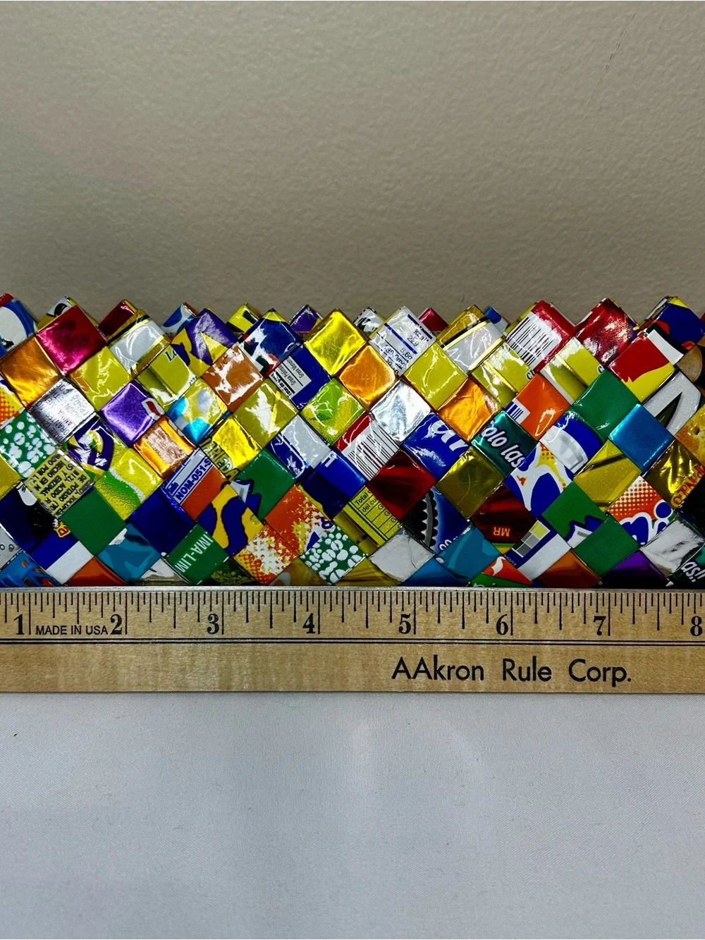 Handwoven Multicolor Recycled Wrappers-Clutch Bag,wallet,makeup case, pencil cas